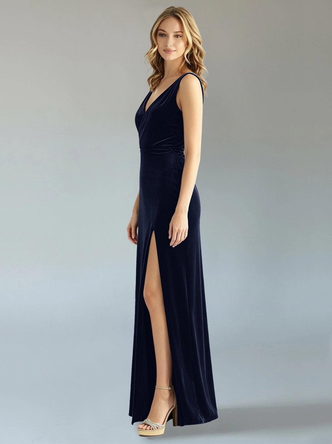 Velvet Bridesmaid Dress with Slit 
