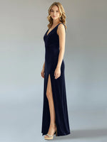 Velvet Bridesmaid Dress with Slit 