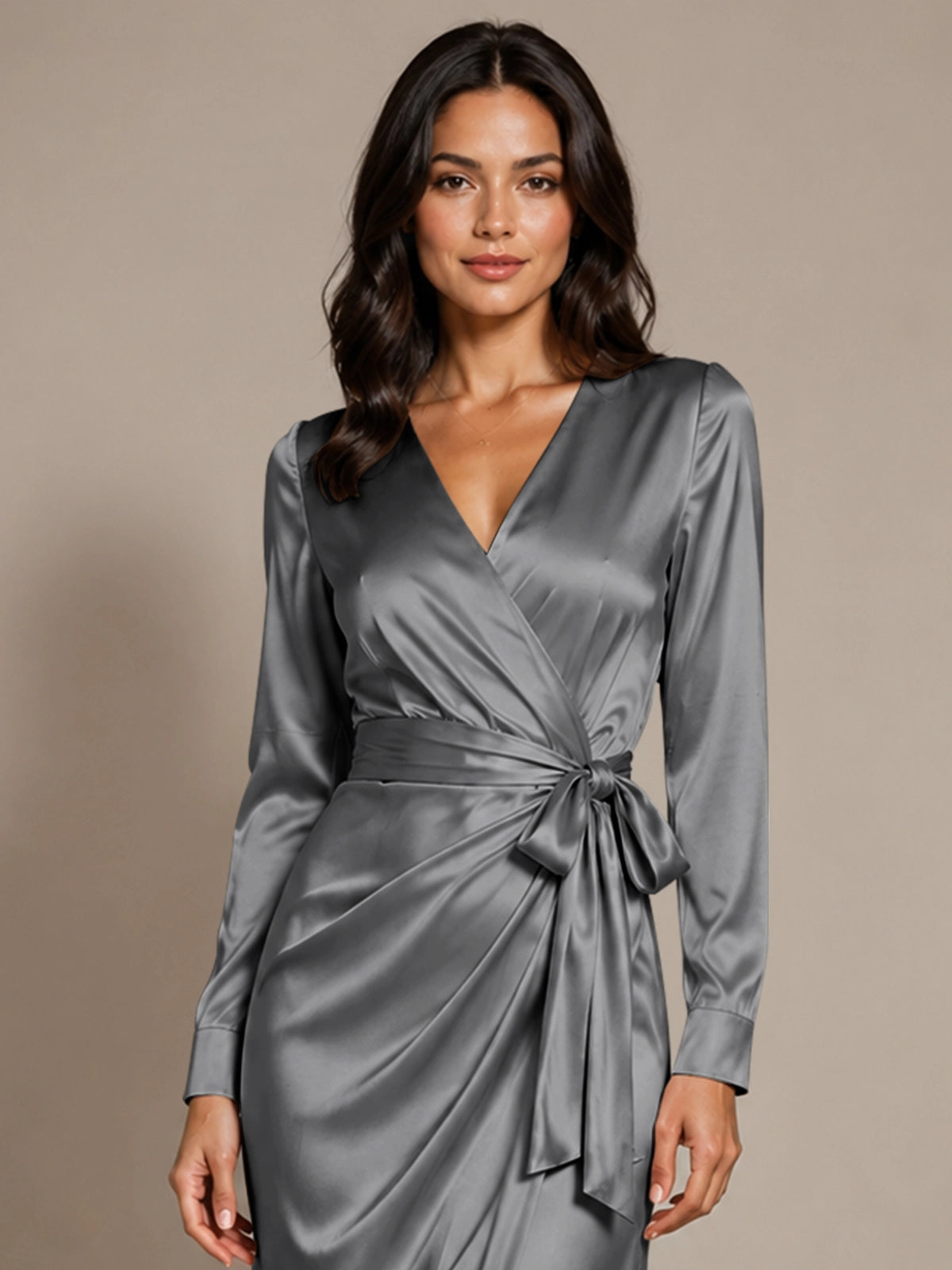 Silk-like Mother of the Bride Dress with Self-Tie Sash 