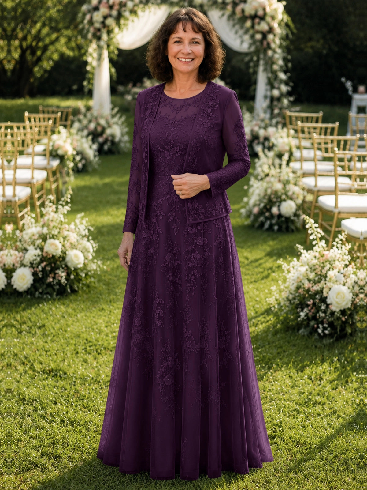 A-line Mother of the Bride Dress with Lace 