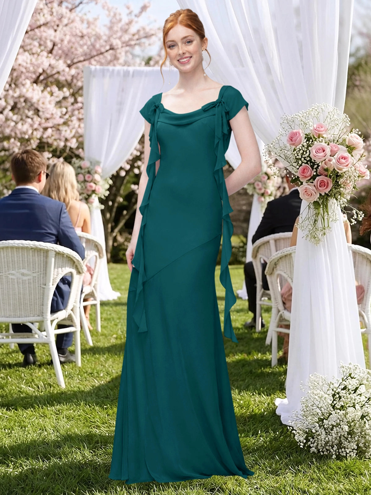 Flowy Ruffle Sheath Bridesmaid Dress 