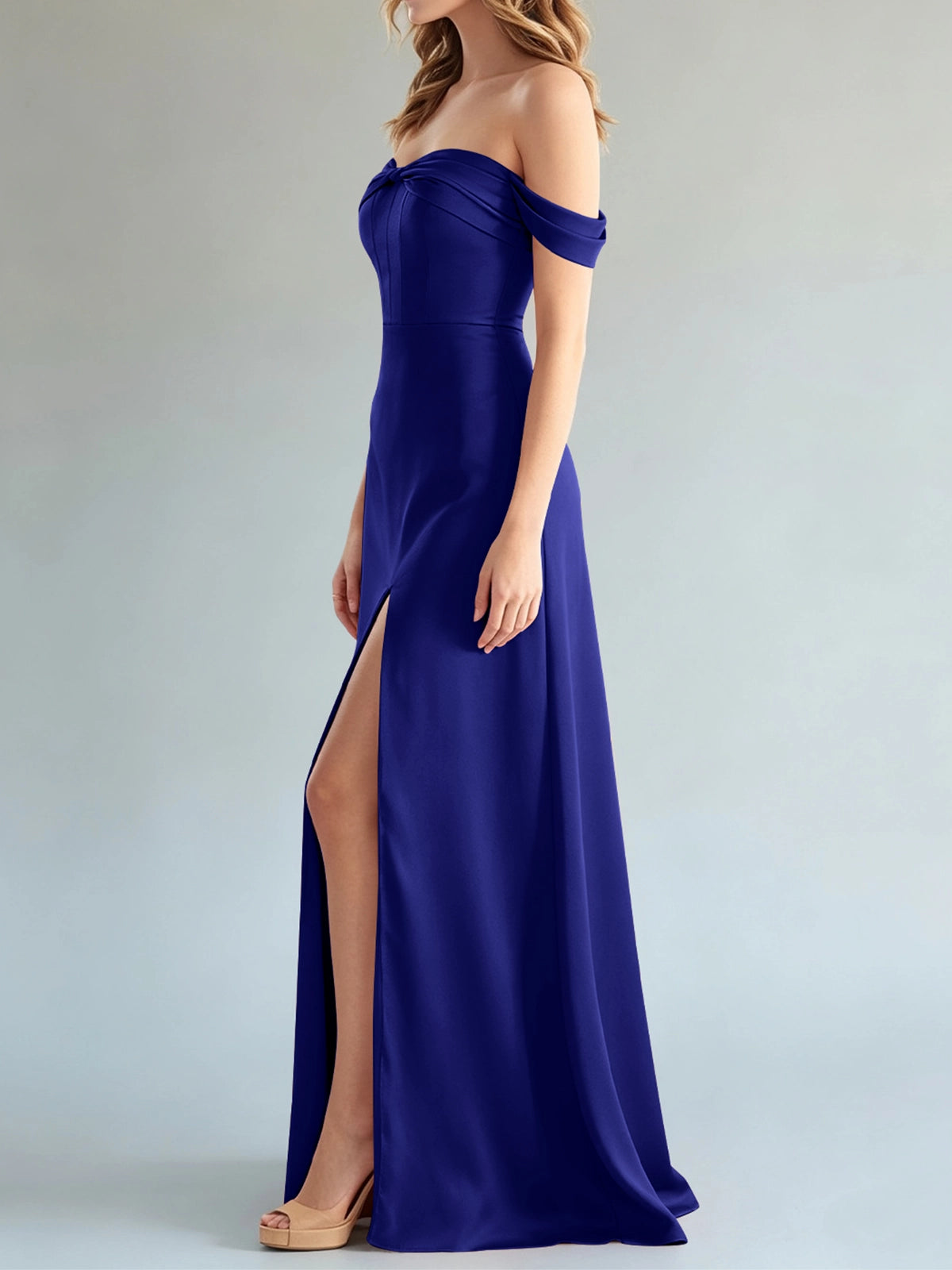 Off-the-Shoulder Slit Bridesmaid Dress 