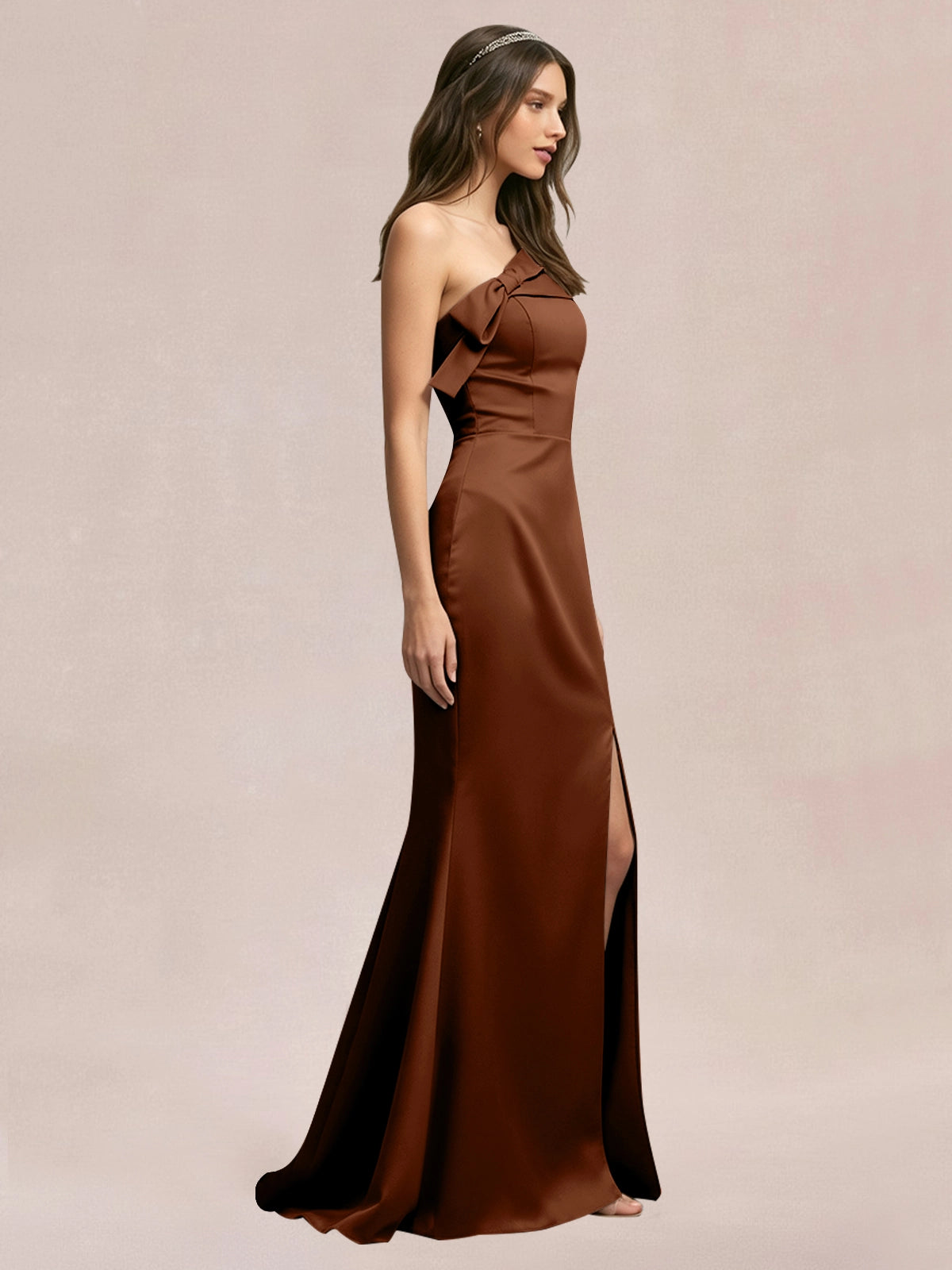 Satin Bow Accent Bridesmaid Dress 