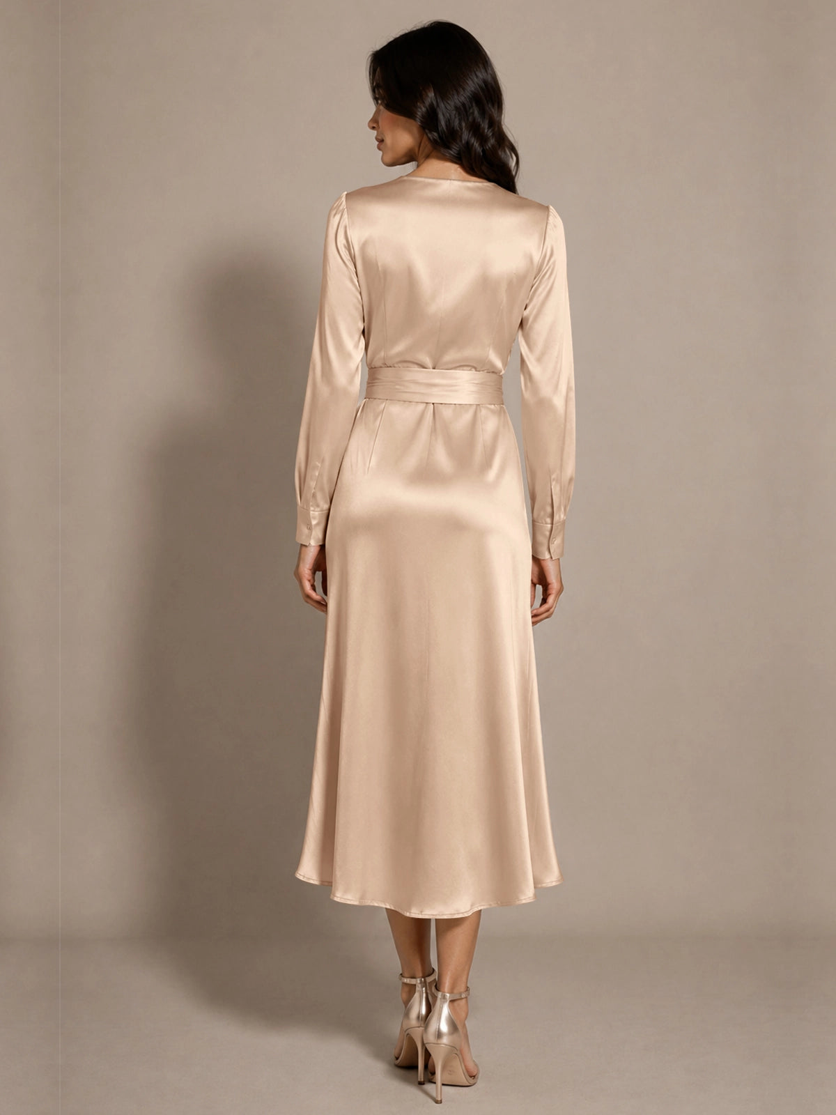 Silk-like Mother of the Bride Dress with Self-Tie Sash 