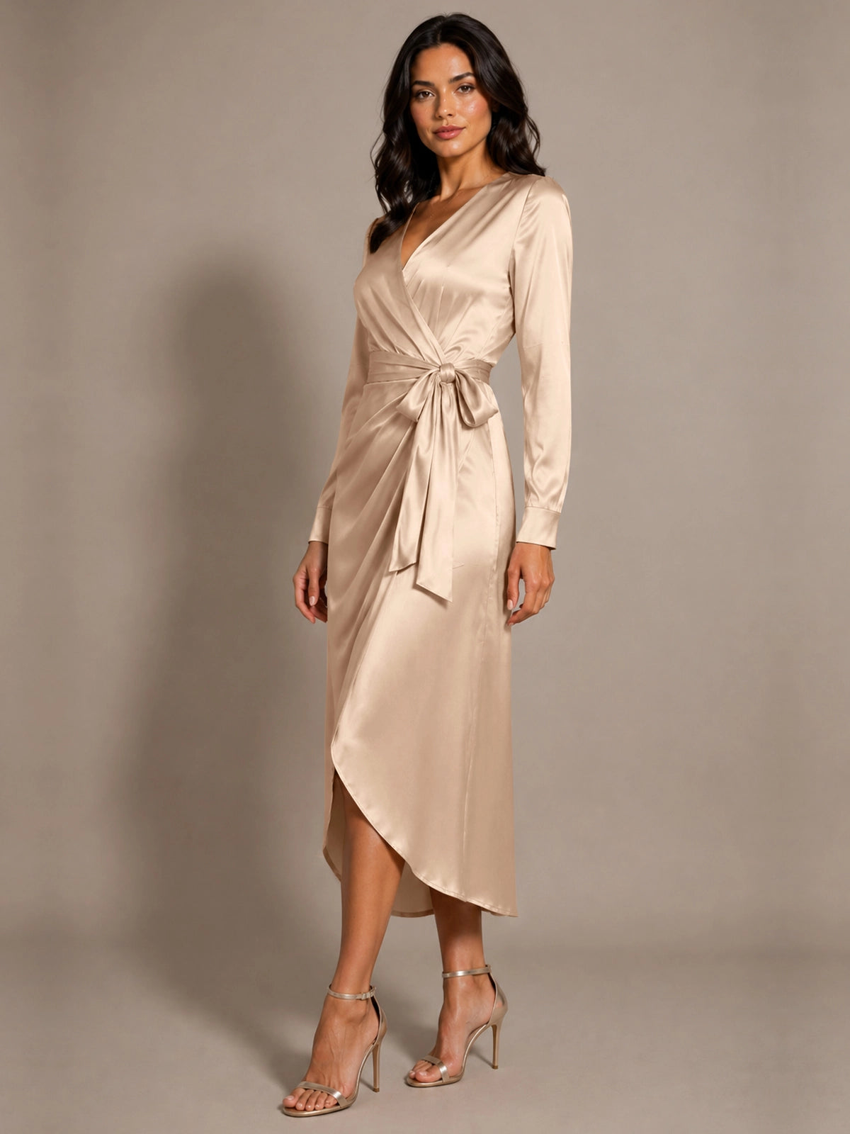 Silk-like Mother of the Bride Dress with Self-Tie Sash 