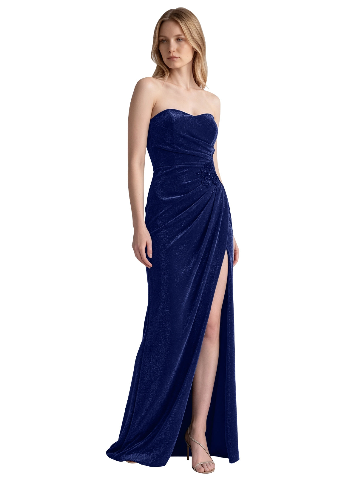 Velvet Prom Dress with Beaded Applique 