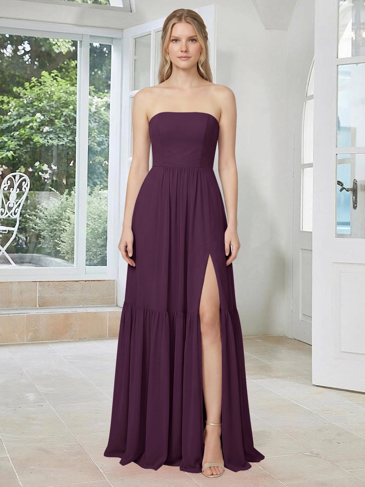 Strapless Bridesmaid Dress with Slit 