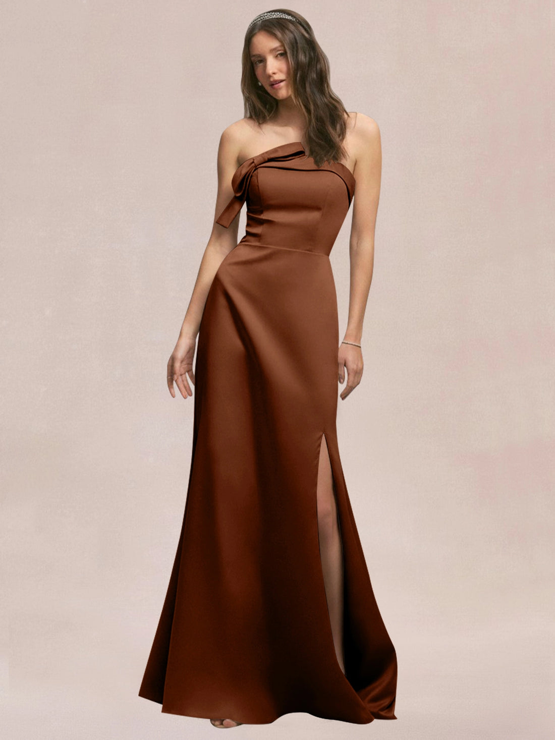Satin Bow Accent Bridesmaid Dress 
