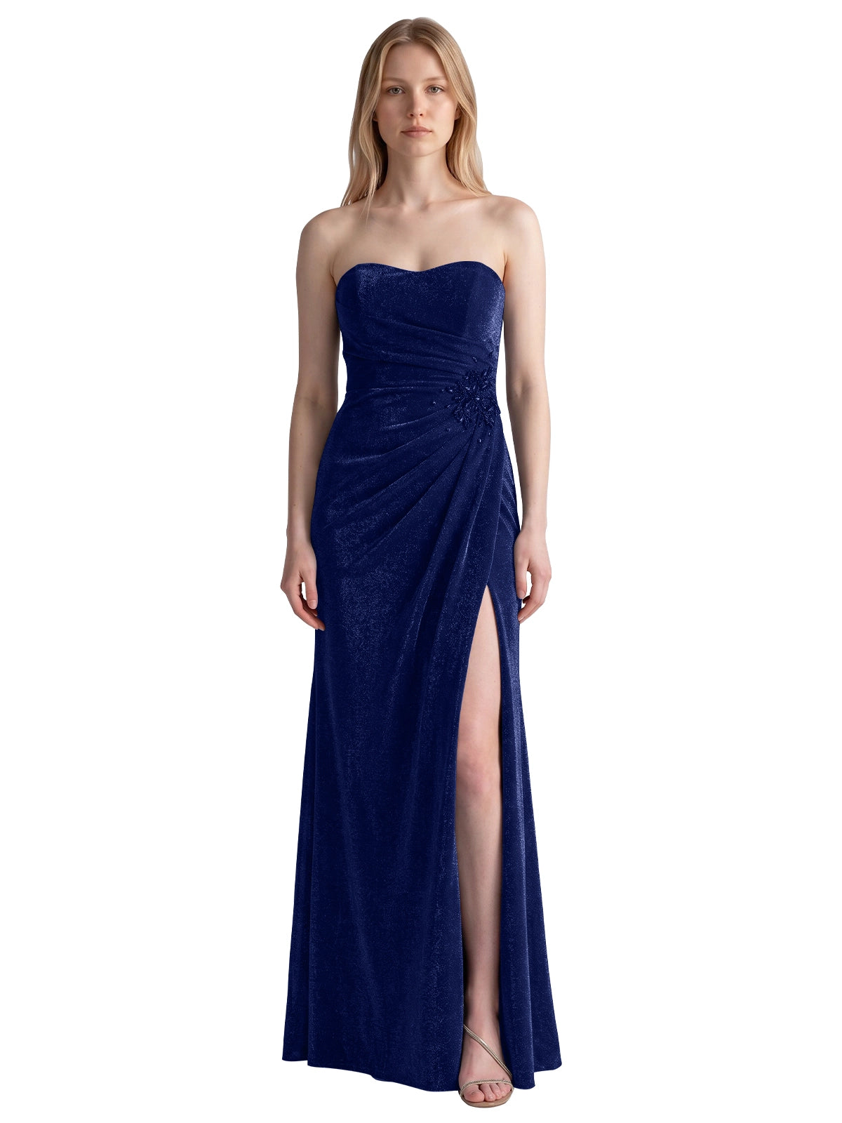 Velvet Prom Dress with Beaded Applique 