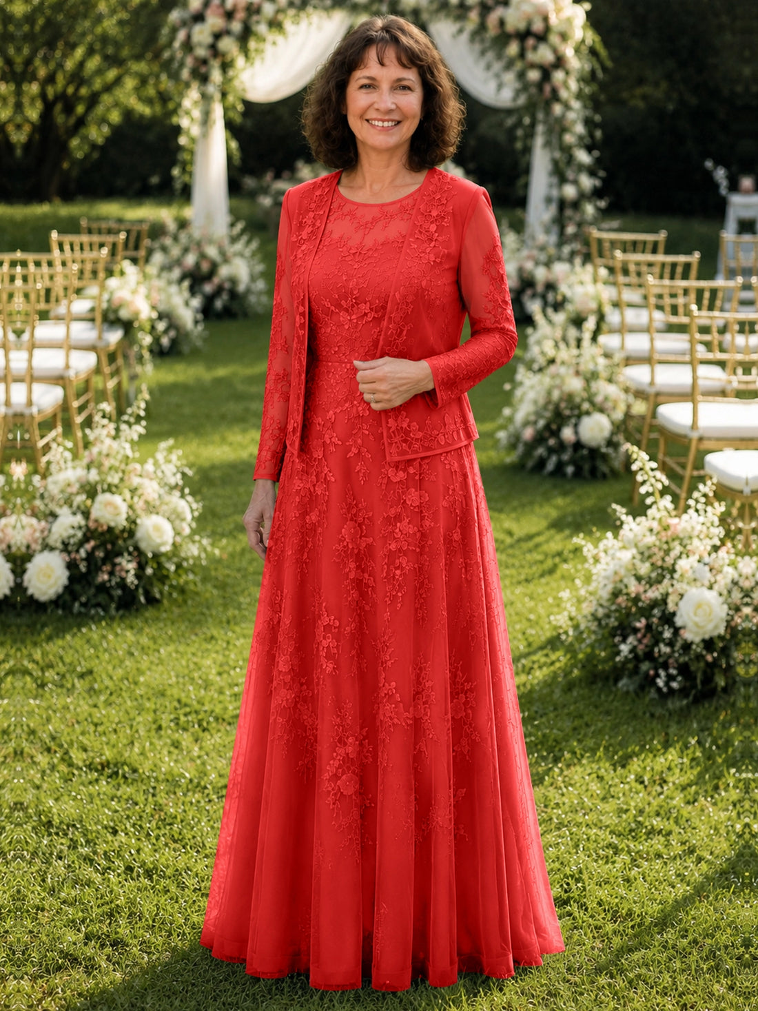 A-line Mother of the Bride Dress with Lace 