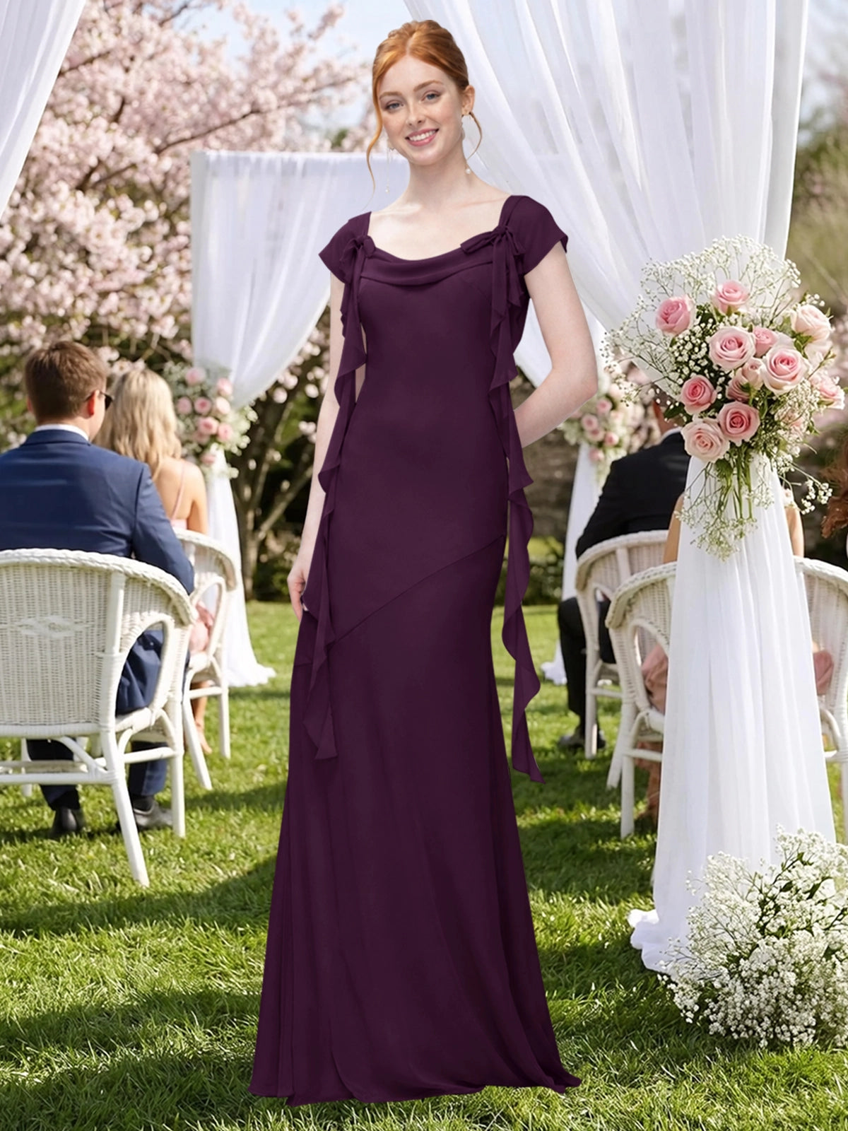 Flowy Ruffle Sheath Bridesmaid Dress 