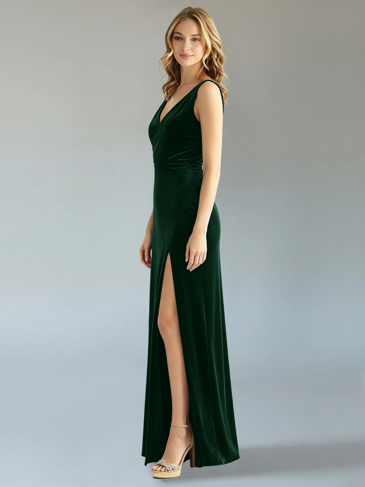 Velvet Bridesmaid Dress with Slit 
