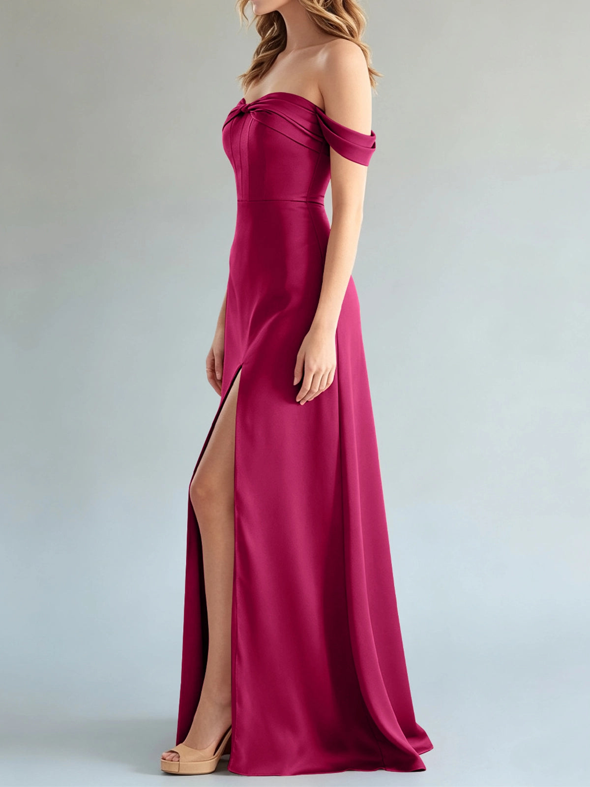 Off-the-Shoulder Slit Bridesmaid Dress 