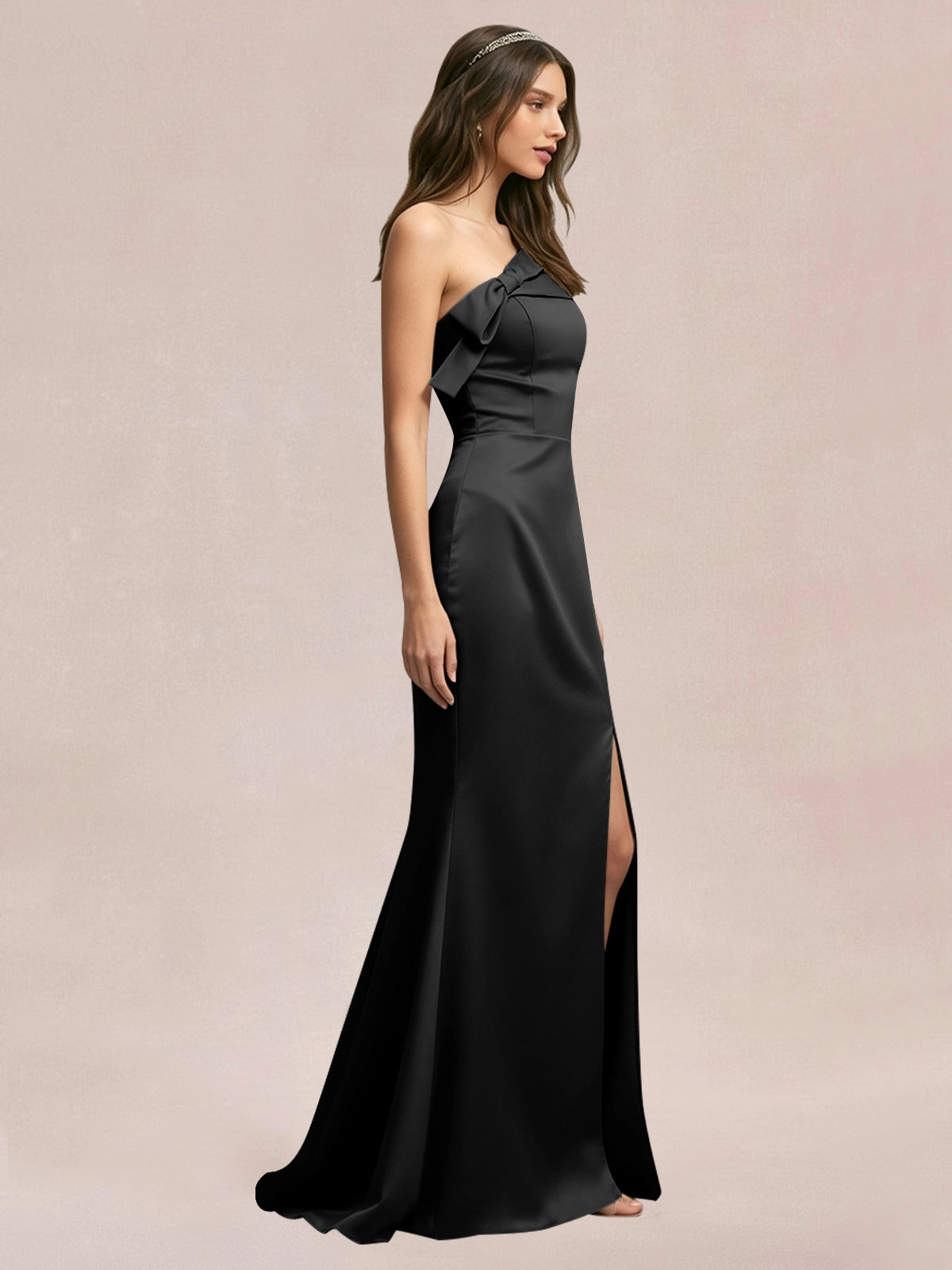 Satin Bow Accent Bridesmaid Dress 