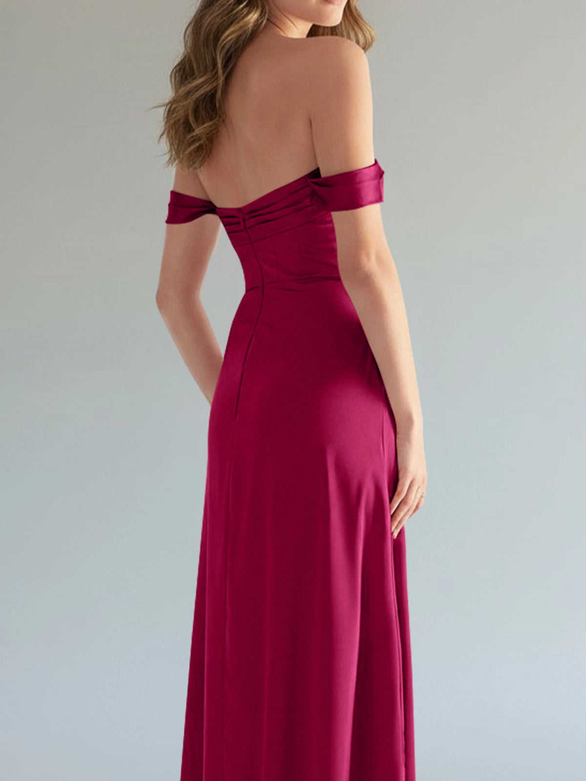 Off-the-Shoulder Slit Bridesmaid Dress 