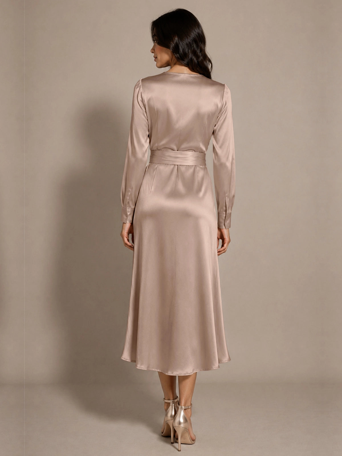 Silk-like Mother of the Bride Dress with Self-Tie Sash 