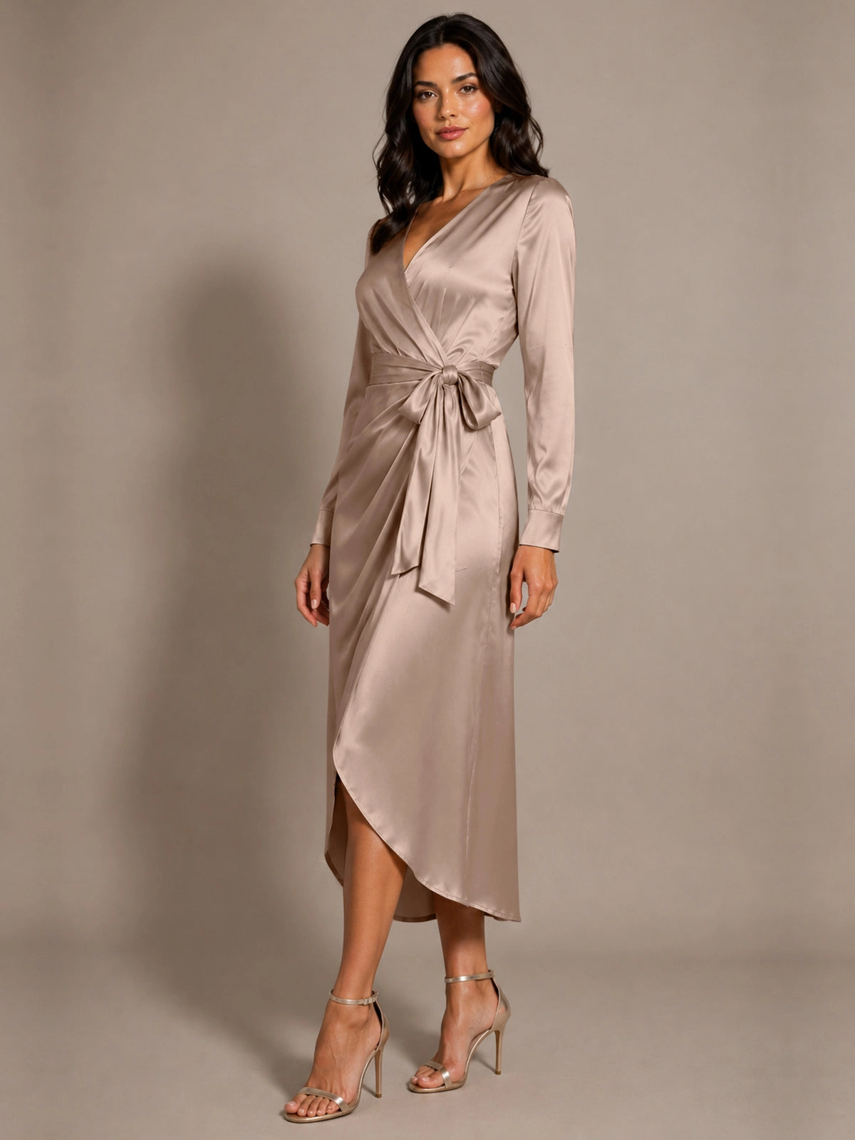Silk-like Mother of the Bride Dress with Self-Tie Sash 