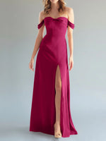 Off-the-Shoulder Slit Bridesmaid Dress 