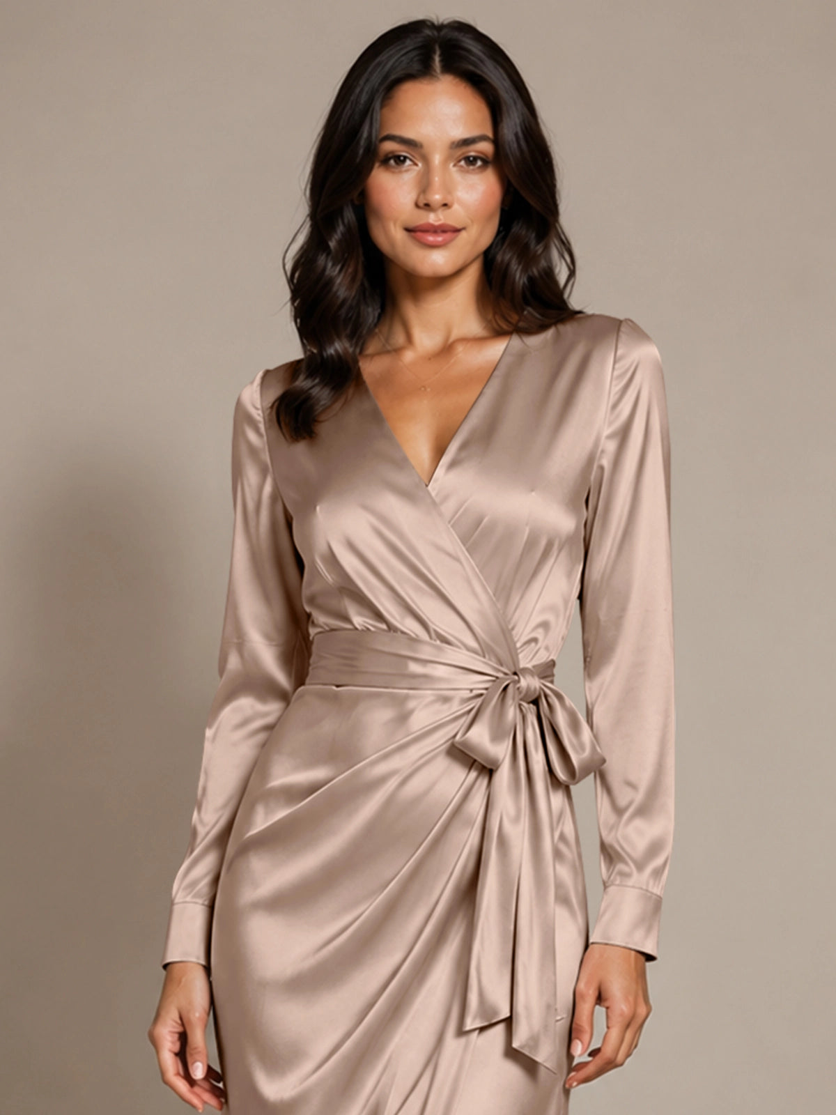 Silk-like Mother of the Bride Dress with Self-Tie Sash 