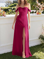 Off-the-Shoulder Slit Bridesmaid Dress 