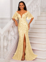 Mermaid Mother of the Bride Dress with V-neck 