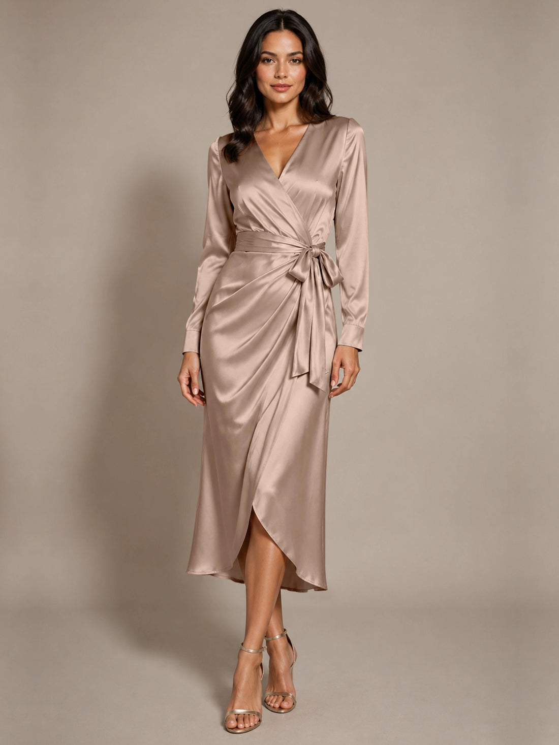 Silk-like Mother of the Bride Dress with Self-Tie Sash 