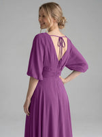V-neck Slit Ruched Mother Dress 