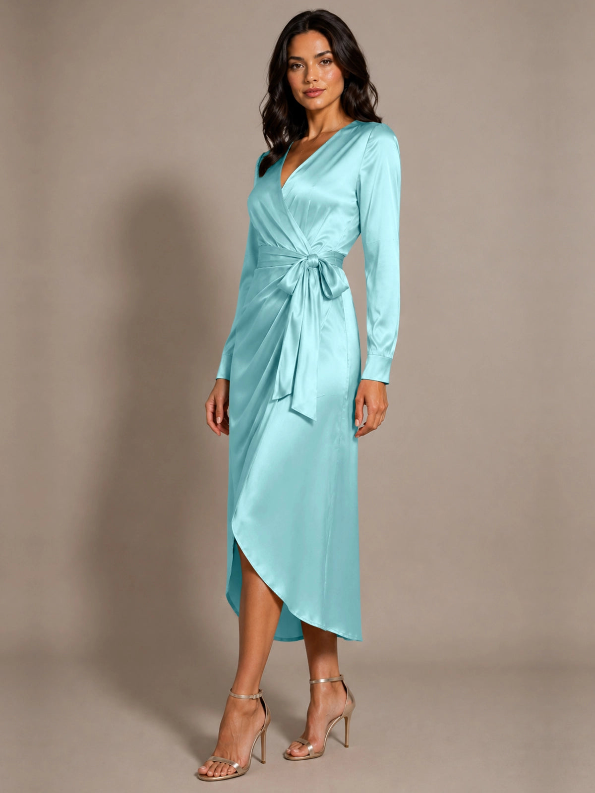 Silk-like Mother of the Bride Dress with Self-Tie Sash 