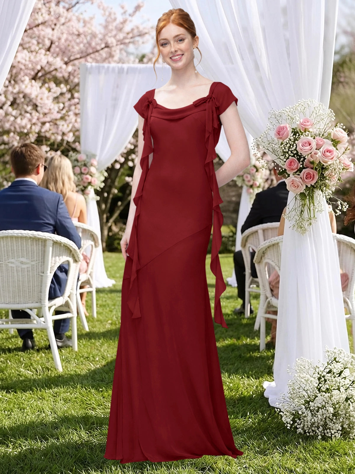 Flowy Ruffle Sheath Bridesmaid Dress 