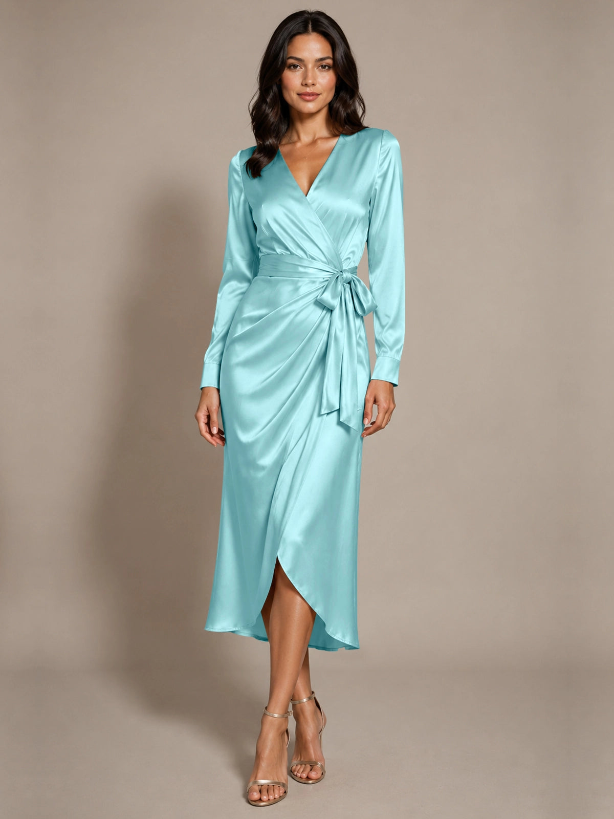 Silk-like Mother of the Bride Dress with Self-Tie Sash 