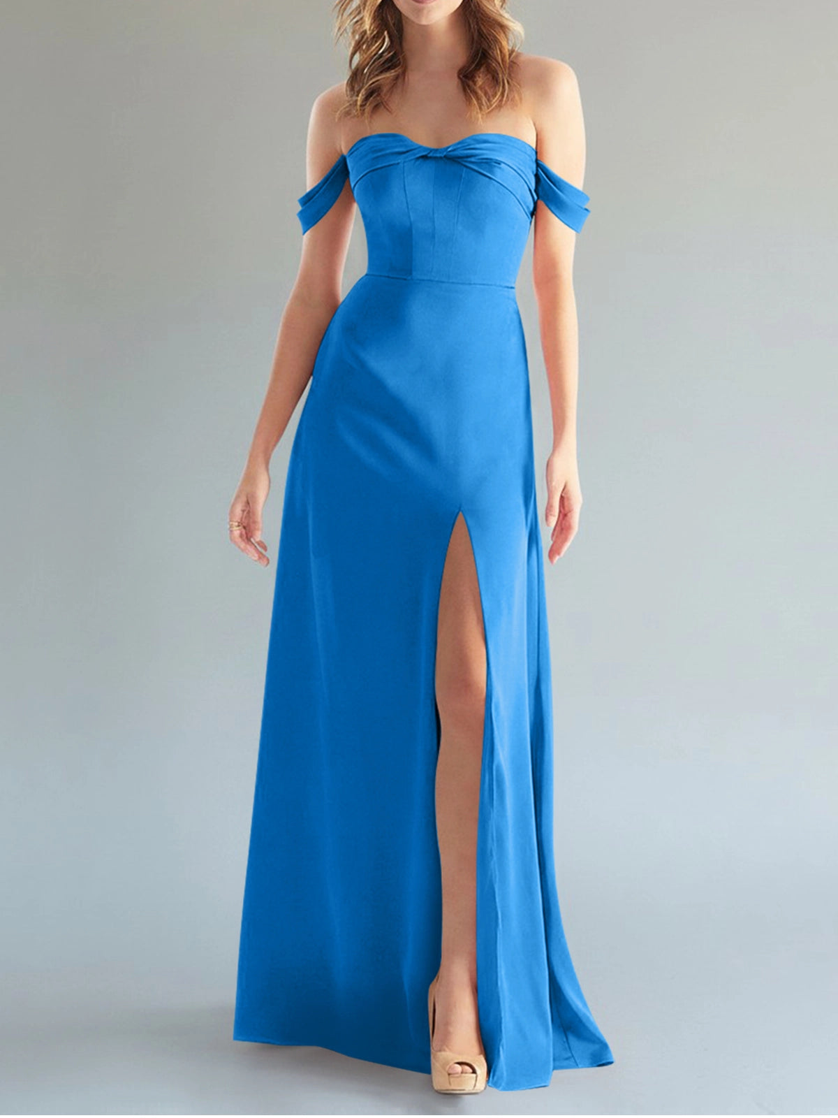 Off-the-Shoulder Slit Bridesmaid Dress 