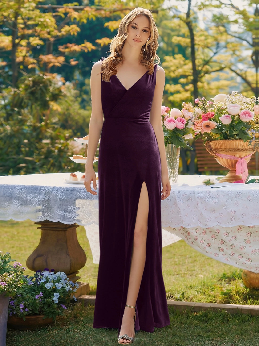 Velvet Bridesmaid Dress with Slit 