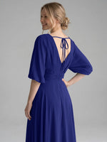 V-neck Slit Ruched Mother Dress 