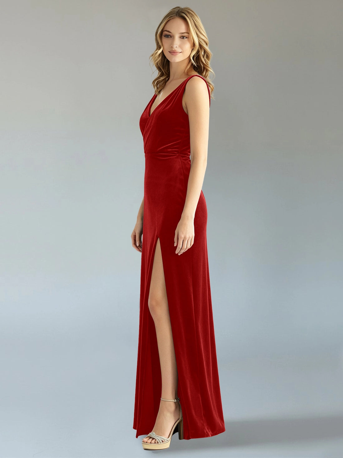 Velvet Bridesmaid Dress with Slit 
