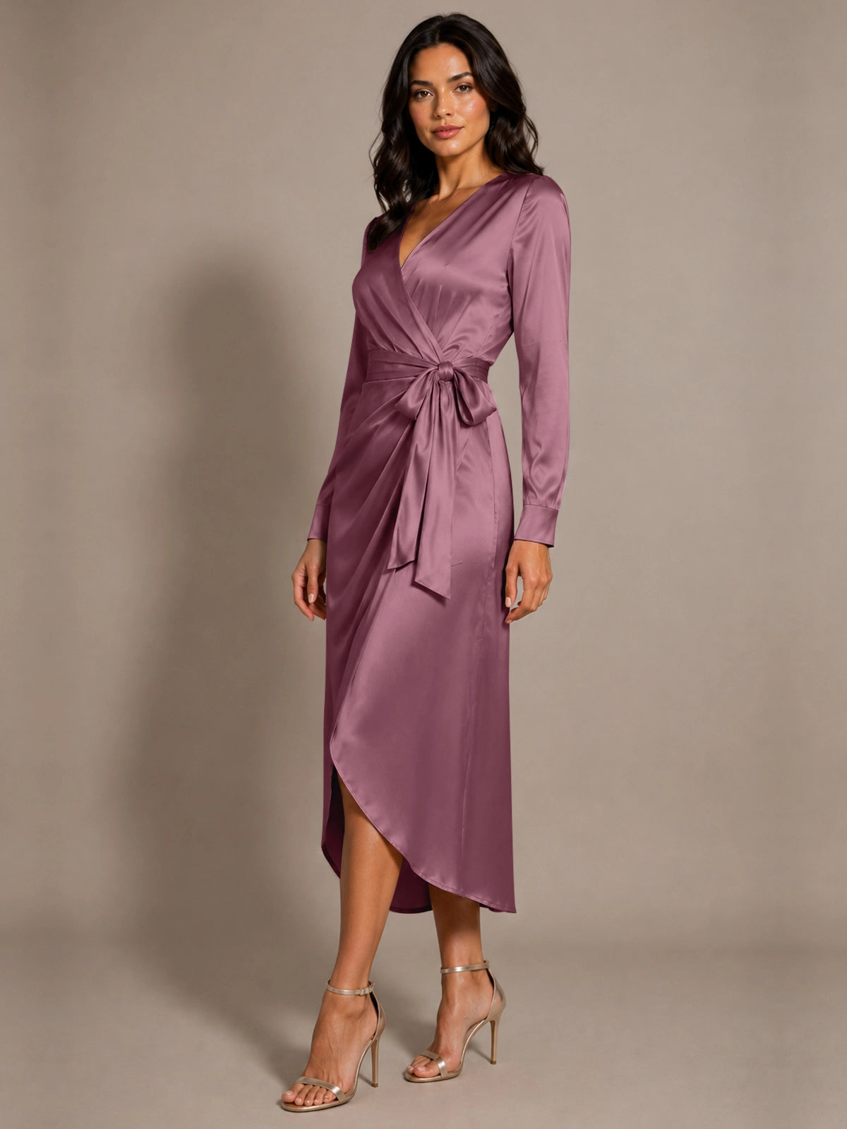 Silk-like Mother of the Bride Dress with Self-Tie Sash 