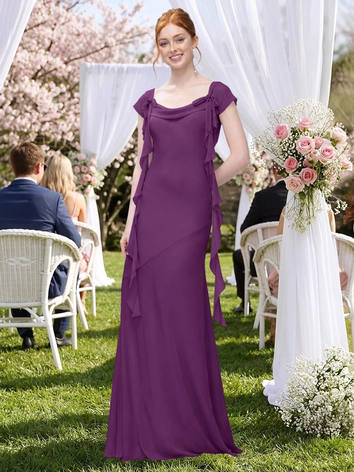 Flowy Ruffle Sheath Bridesmaid Dress 