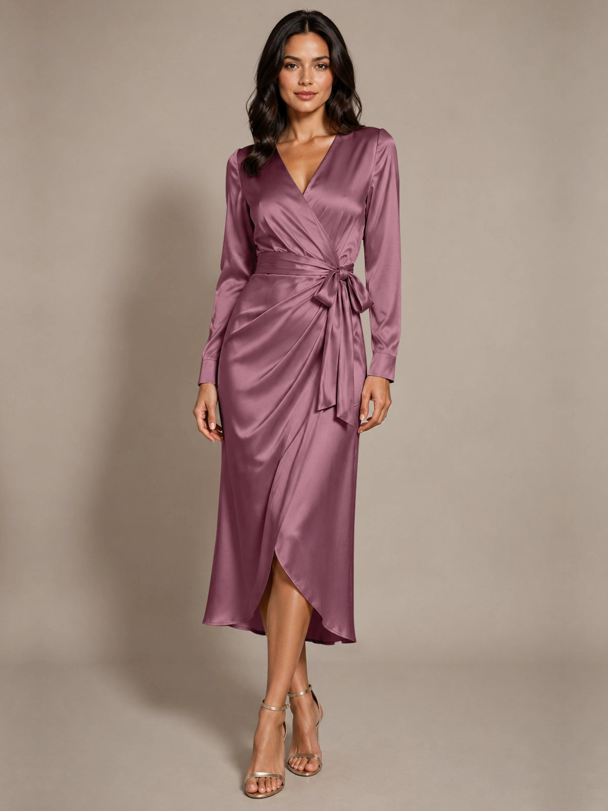 Silk-like Mother of the Bride Dress with Self-Tie Sash 