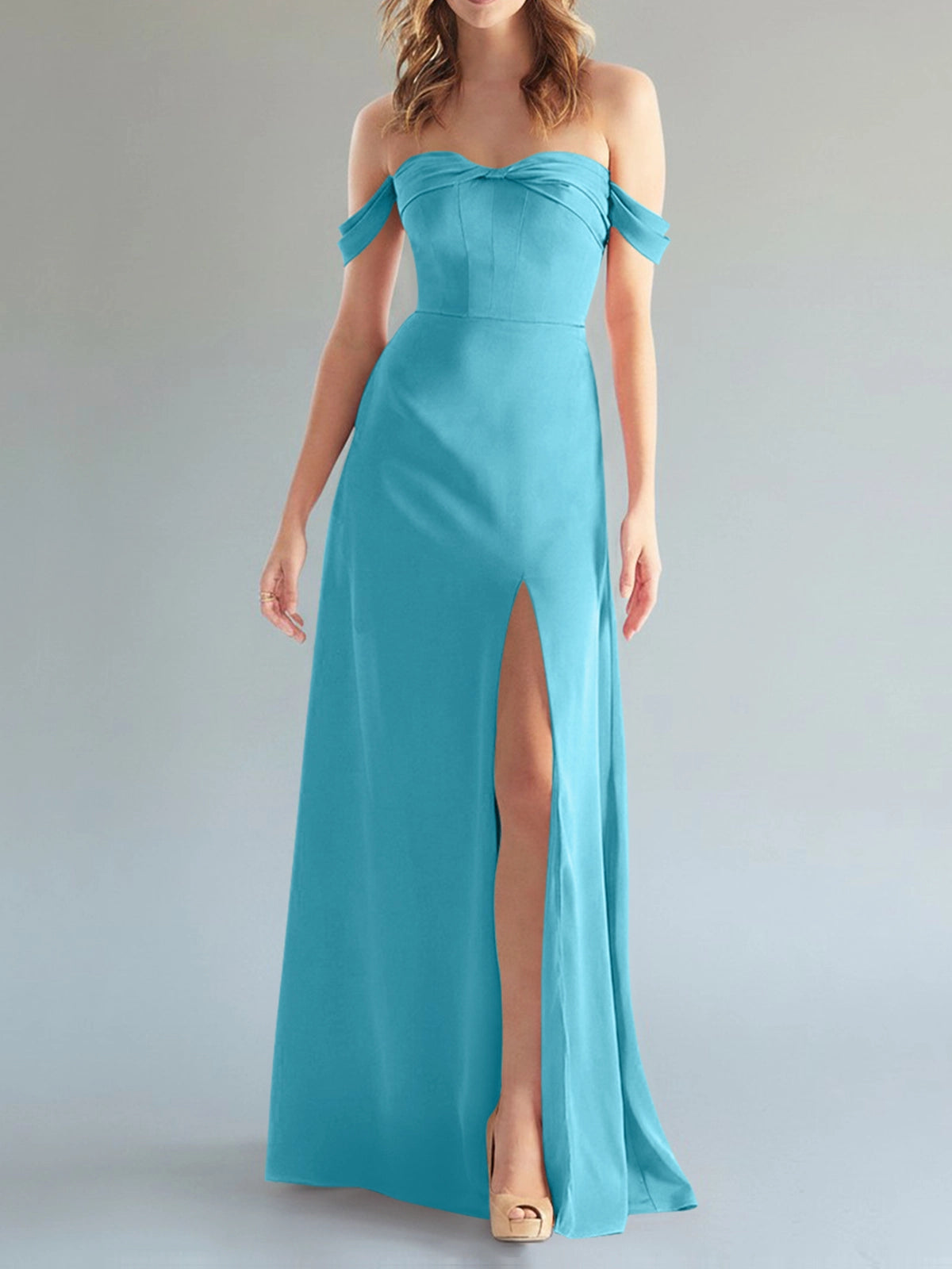 Off-the-Shoulder Slit Bridesmaid Dress 