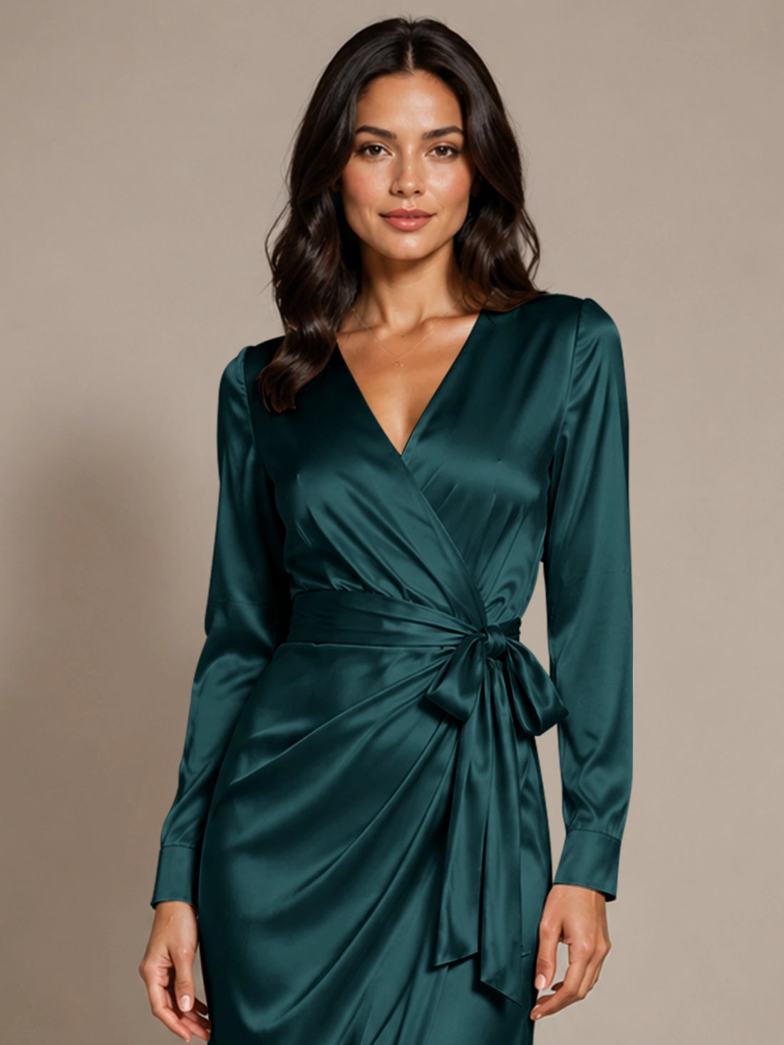 Silk-like Mother of the Bride Dress with Self-Tie Sash 