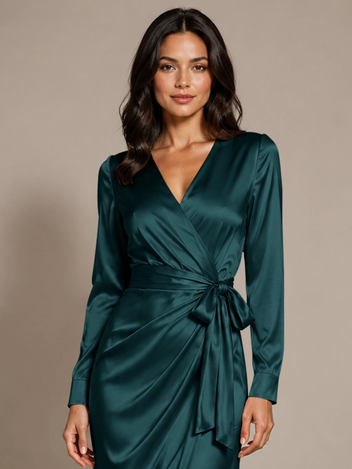 Silk-like Mother of the Bride Dress with Self-Tie Sash 
