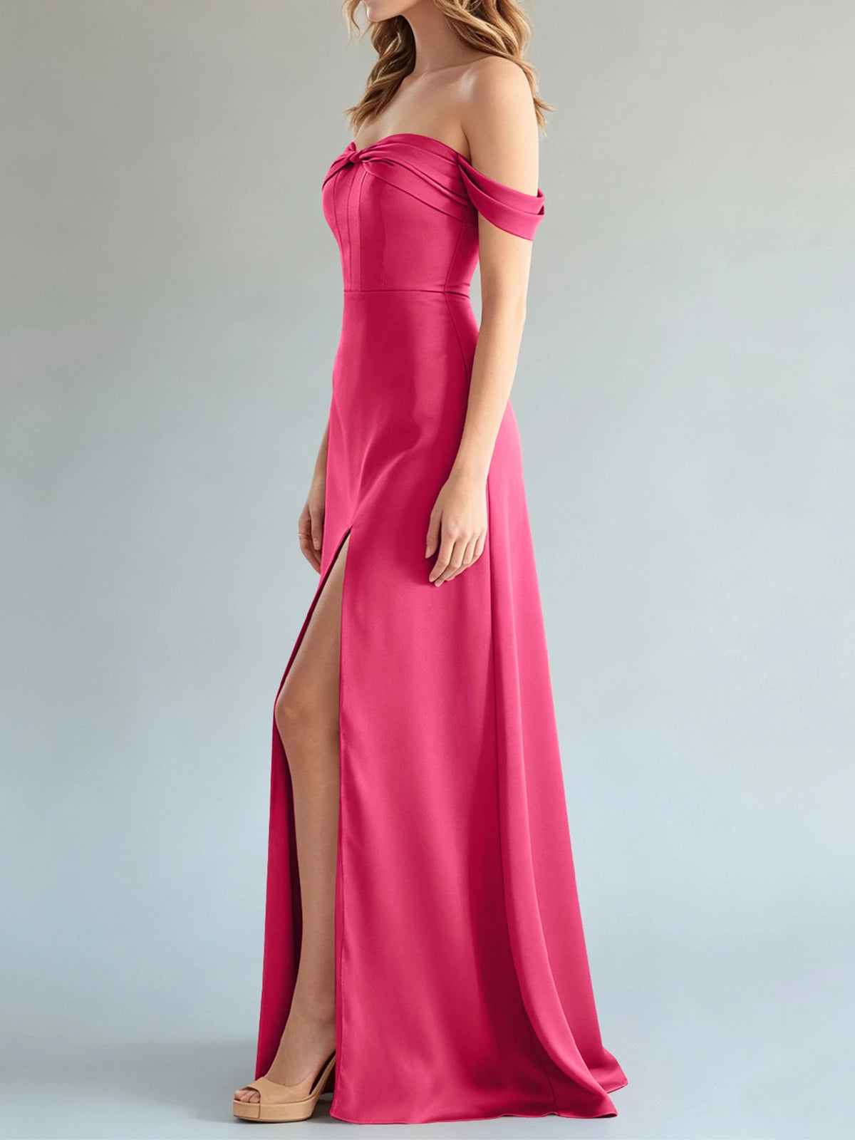 Off-the-Shoulder Slit Bridesmaid Dress 