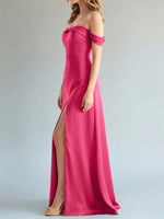 Off-the-Shoulder Slit Bridesmaid Dress 