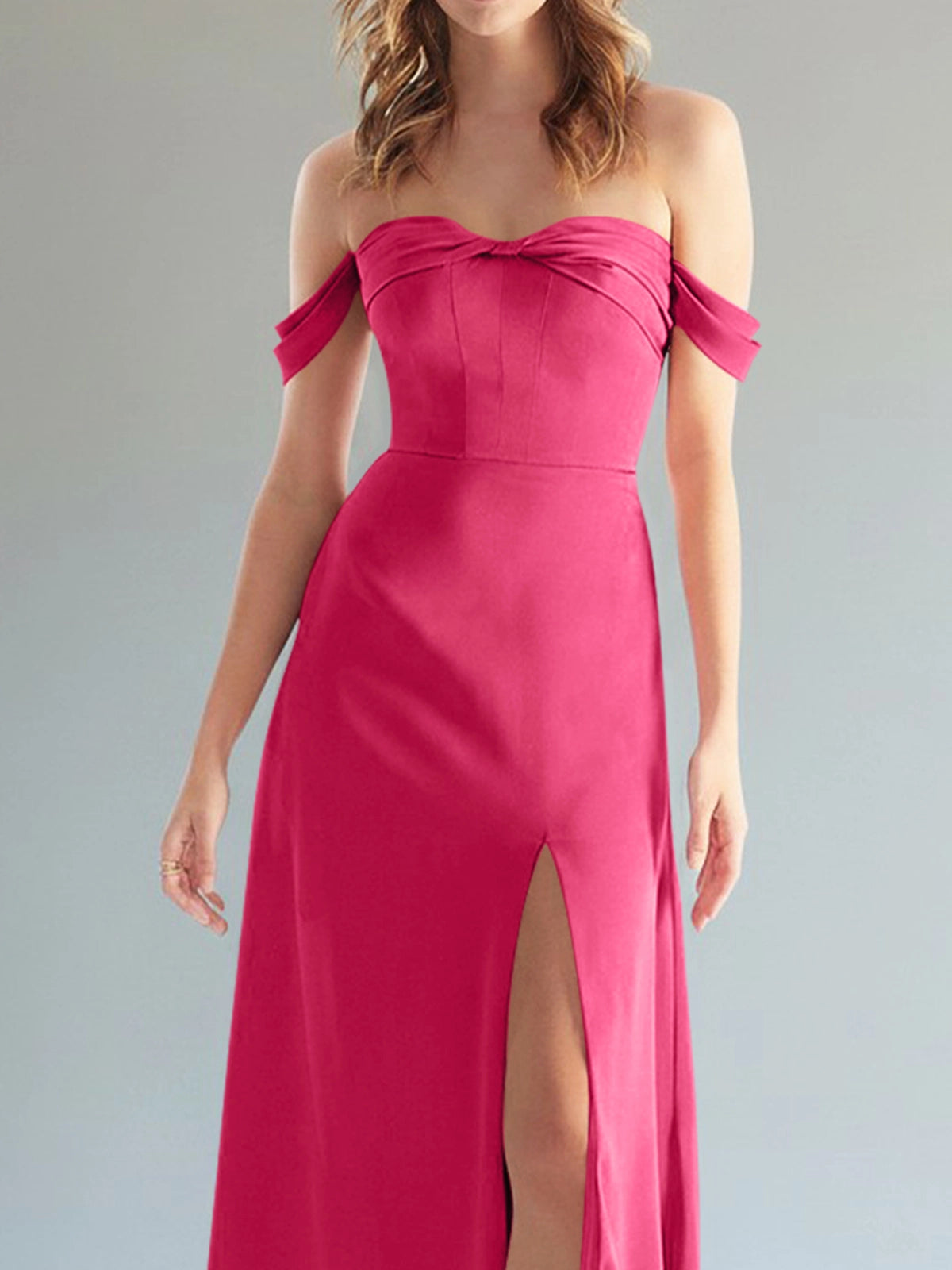 Off-the-Shoulder Slit Bridesmaid Dress 