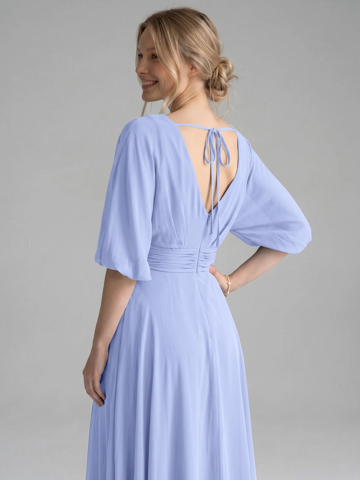 V-neck Slit Ruched Mother Dress 