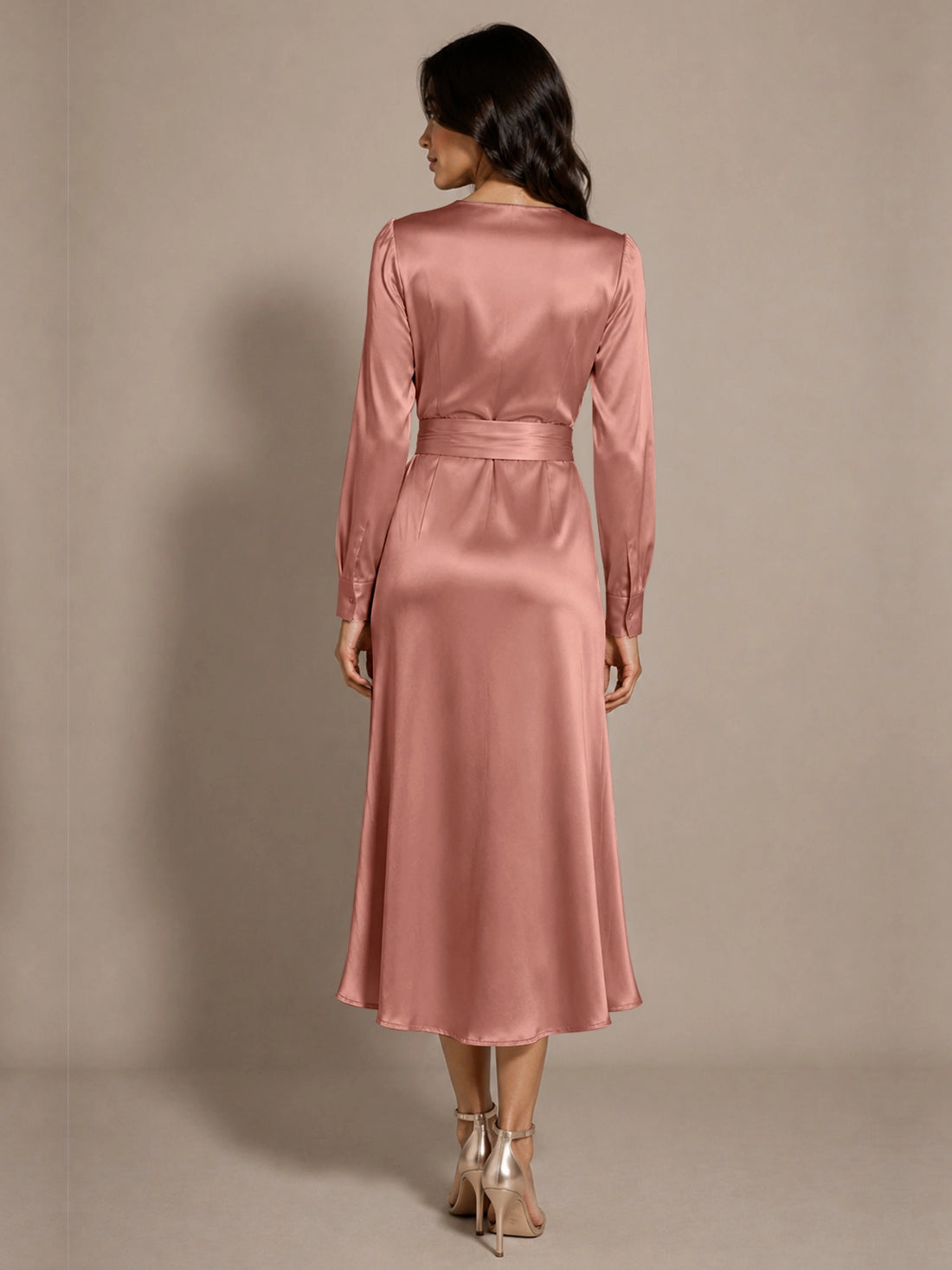 Silk-like Mother of the Bride Dress with Self-Tie Sash 