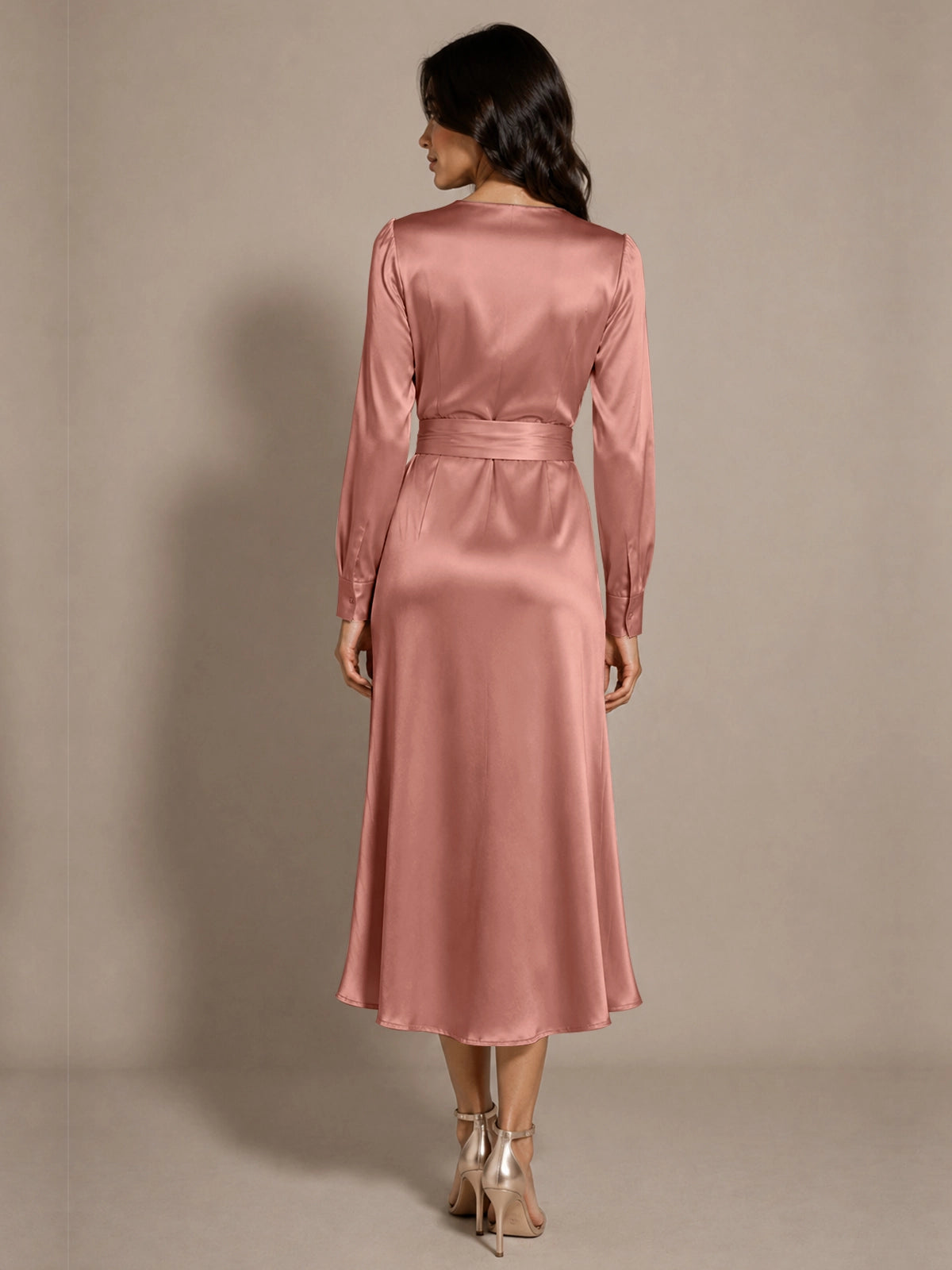 Silk-like Mother of the Bride Dress with Self-Tie Sash 