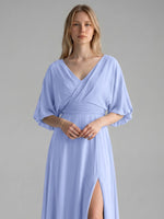 V-neck Slit Ruched Mother Dress 