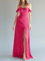 Off-the-Shoulder Slit Bridesmaid Dress 