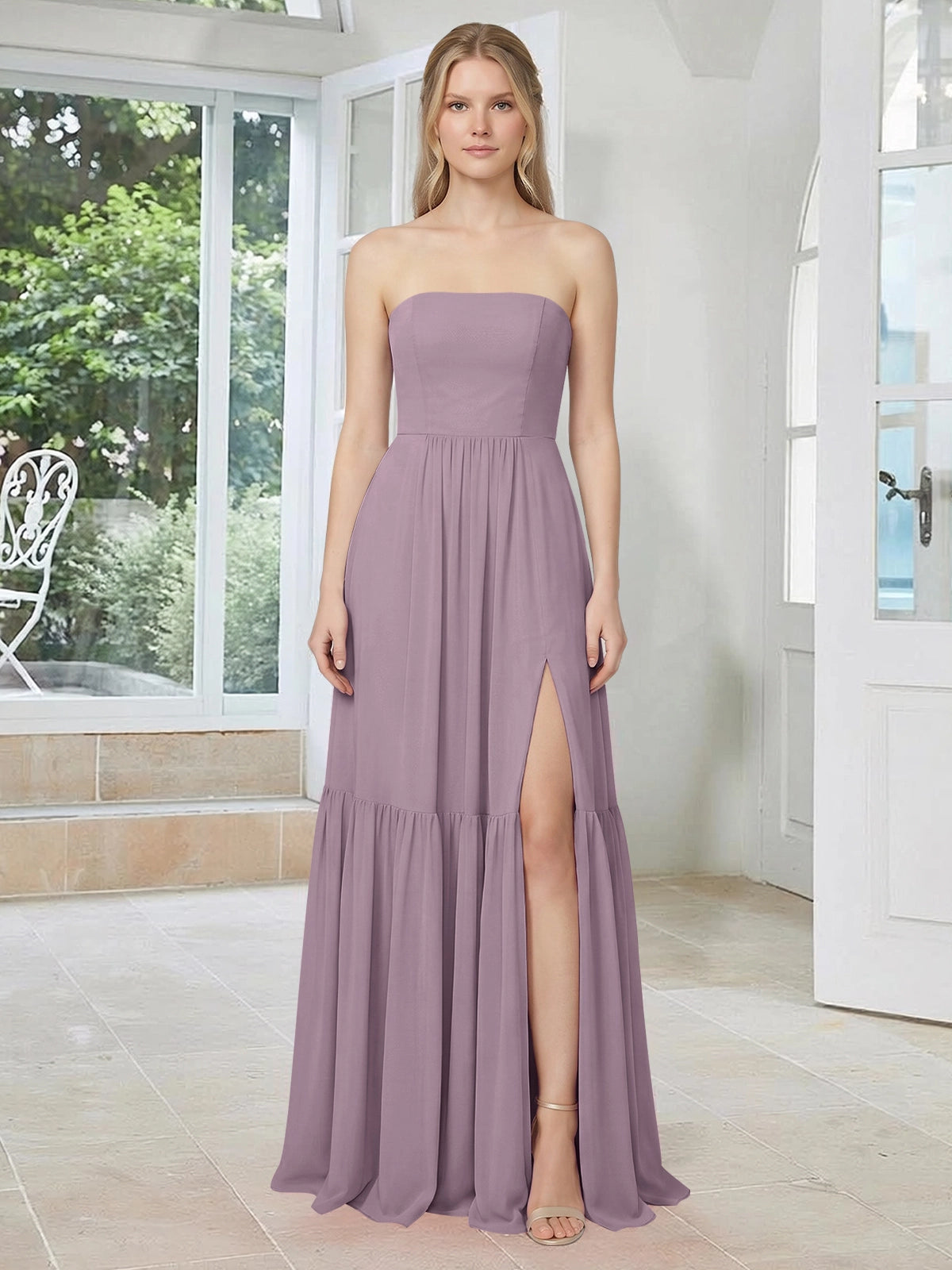 Strapless Bridesmaid Dress with Slit 