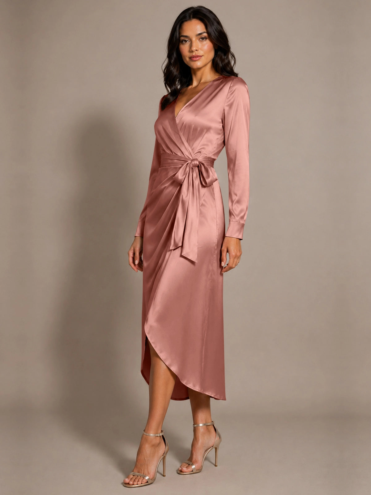 Silk-like Mother of the Bride Dress with Self-Tie Sash 